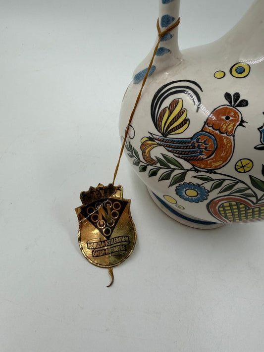 Vintage Vase Ulmer Keramik mit Deckel von Ulmer Keramik Folk Art Motiv