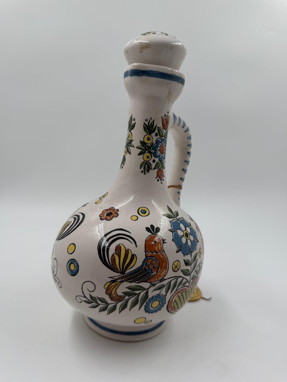 Vintage Vase Ulmer Keramik mit Deckel von Ulmer Keramik Folk Art Motiv