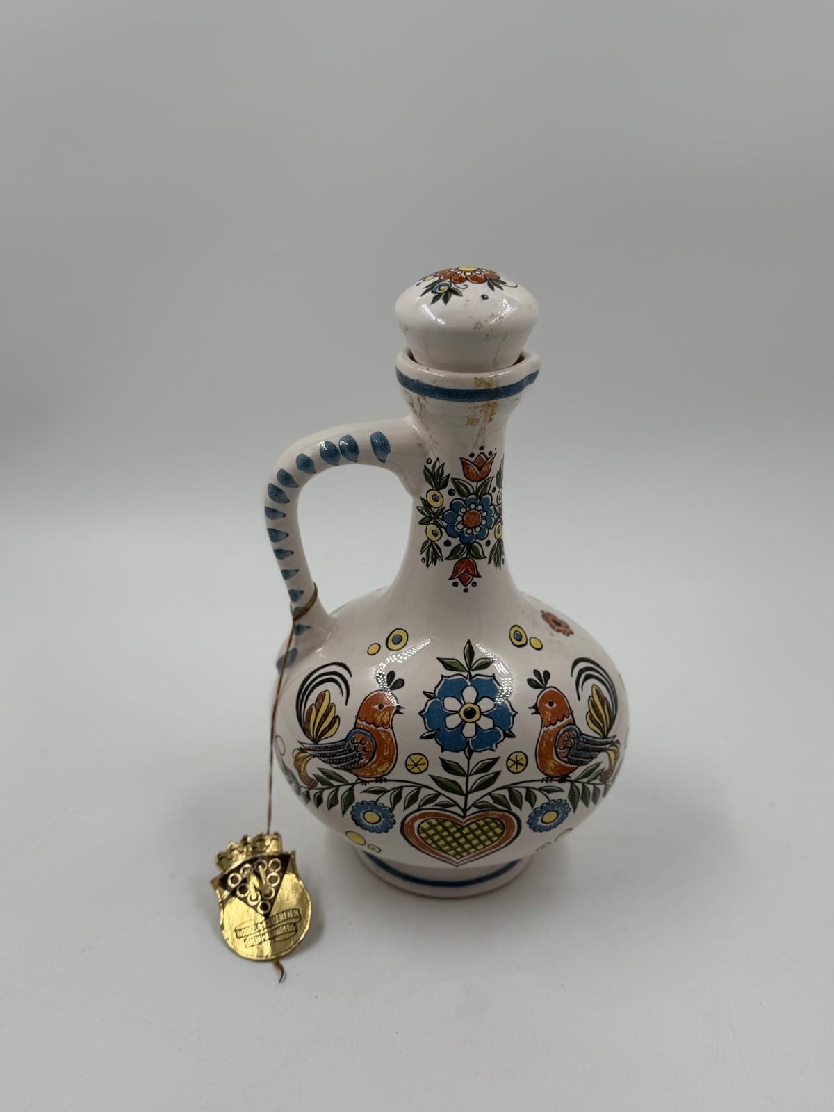 Vintage Vase Ulmer Keramik mit Deckel von Ulmer Keramik Folk Art Motiv