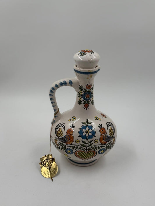 Vintage Vase Ulmer Keramik mit Deckel von Ulmer Keramik Folk Art Motiv