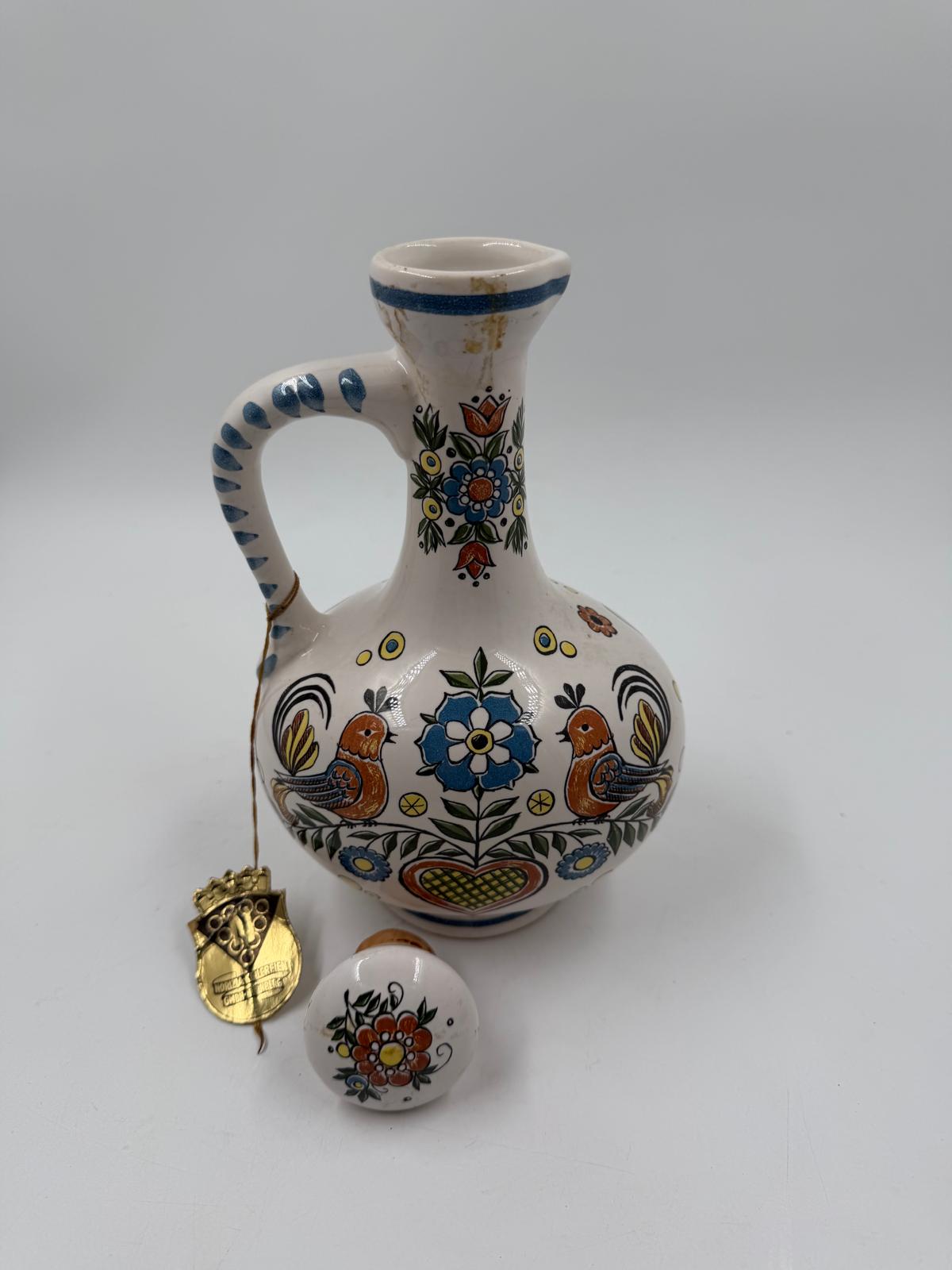 Vintage Vase Ulmer Keramik mit Deckel von Ulmer Keramik Folk Art Motiv