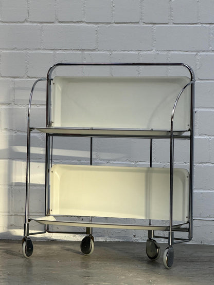 Vintage Servierwagen klappbar Chrom 2 Ebenen von Bauhaus Westdeutschland