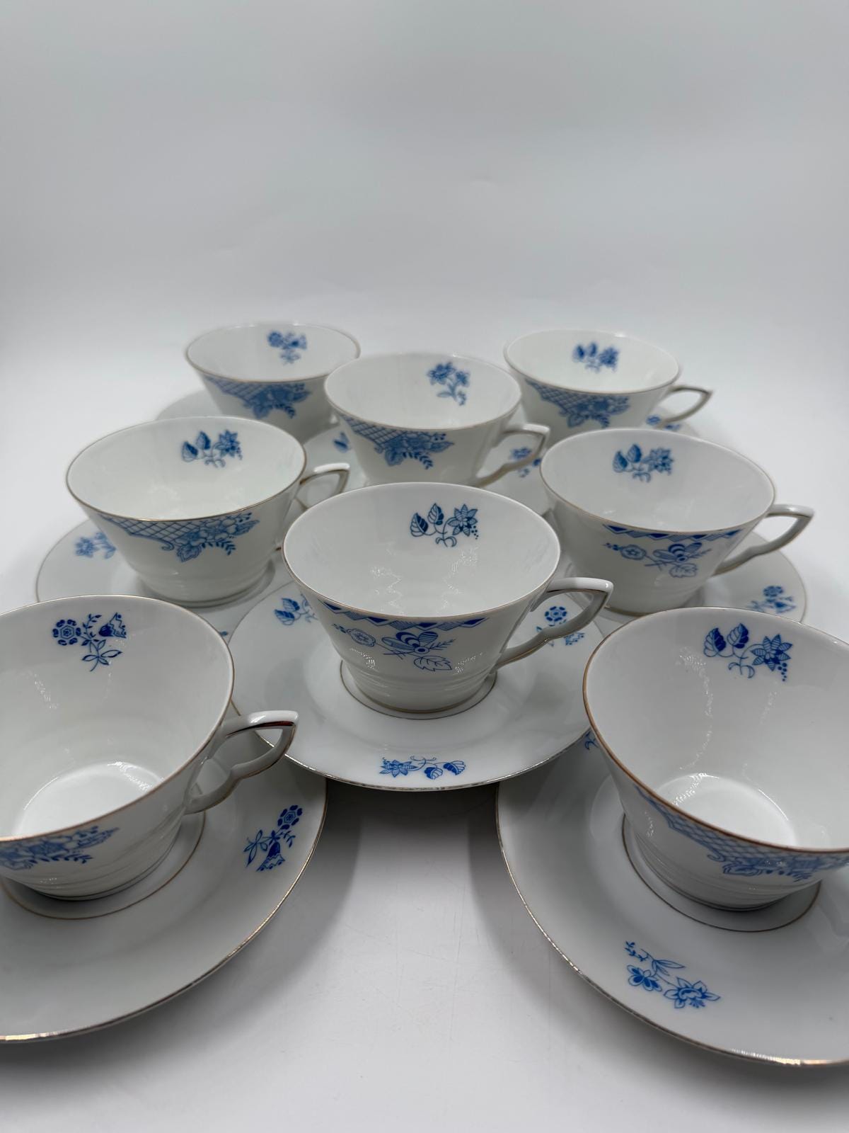 Vintage Geschirr Blaublüte 1382 von Hutschenreuther Arzberg Porzellan Set von 8