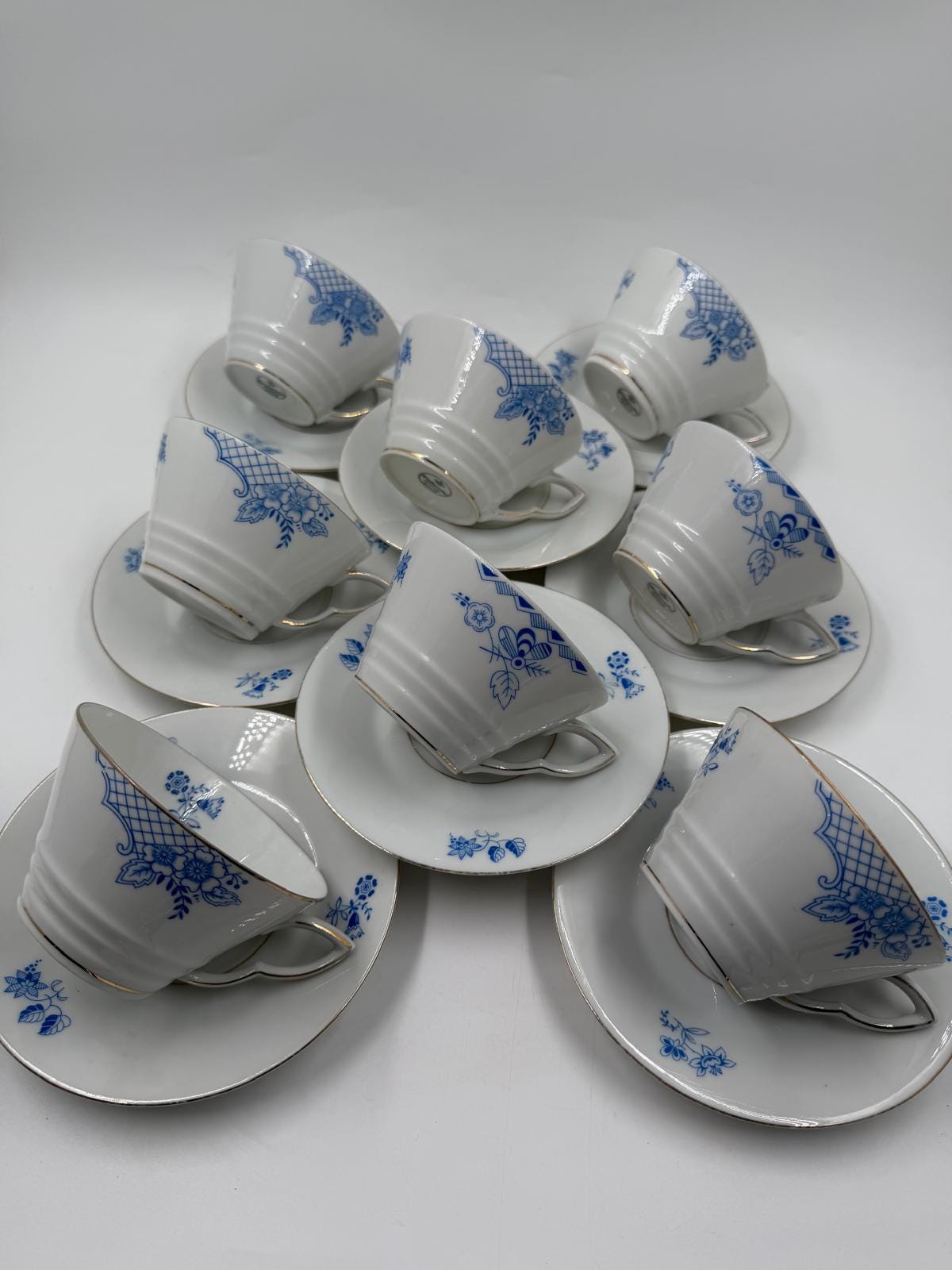 Vintage Geschirr Blaublüte 1382 von Hutschenreuther Arzberg Porzellan Set von 8