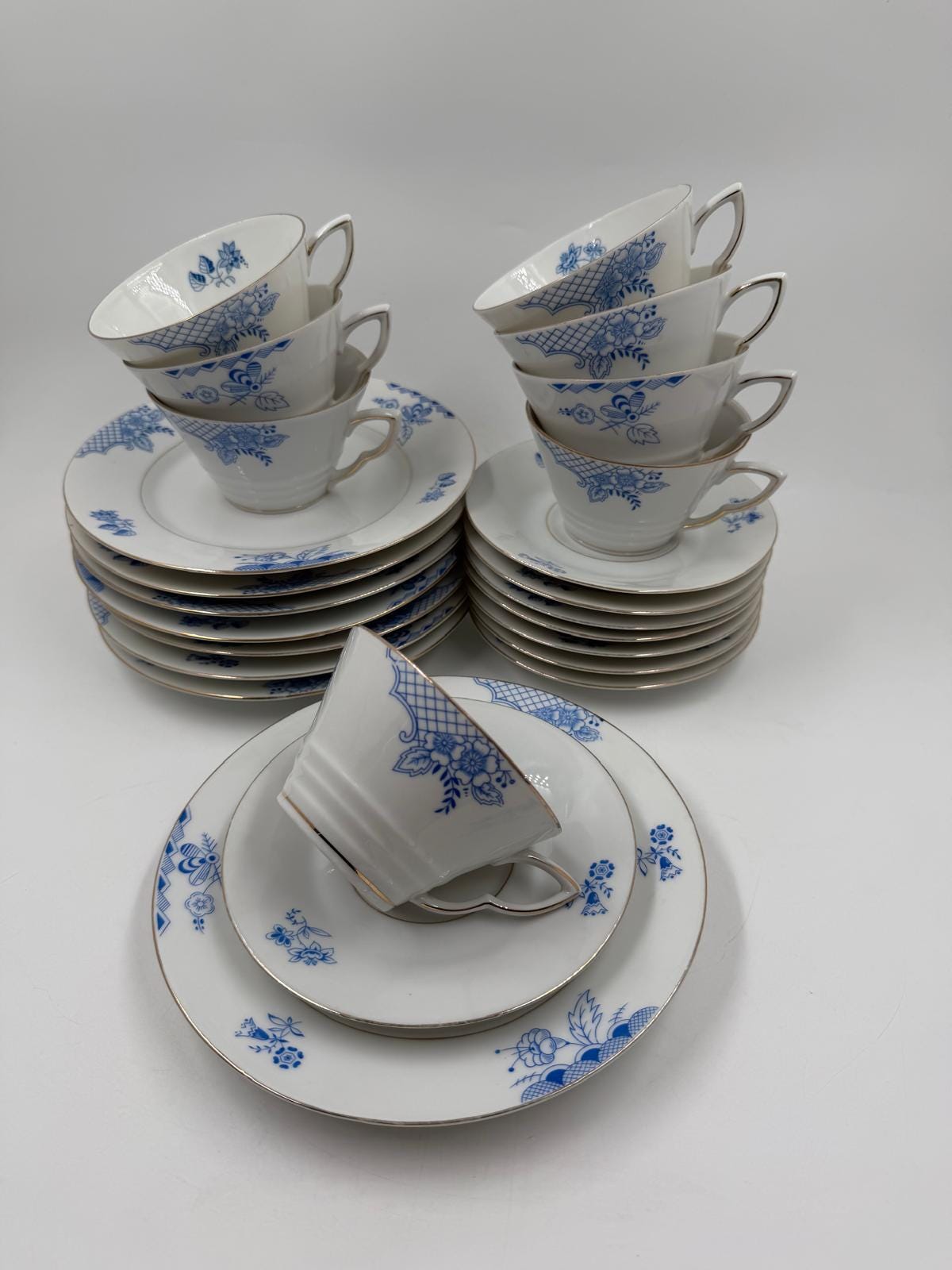 Vintage Geschirr Blaublüte 1382 von Hutschenreuther Arzberg Porzellan Set von 8