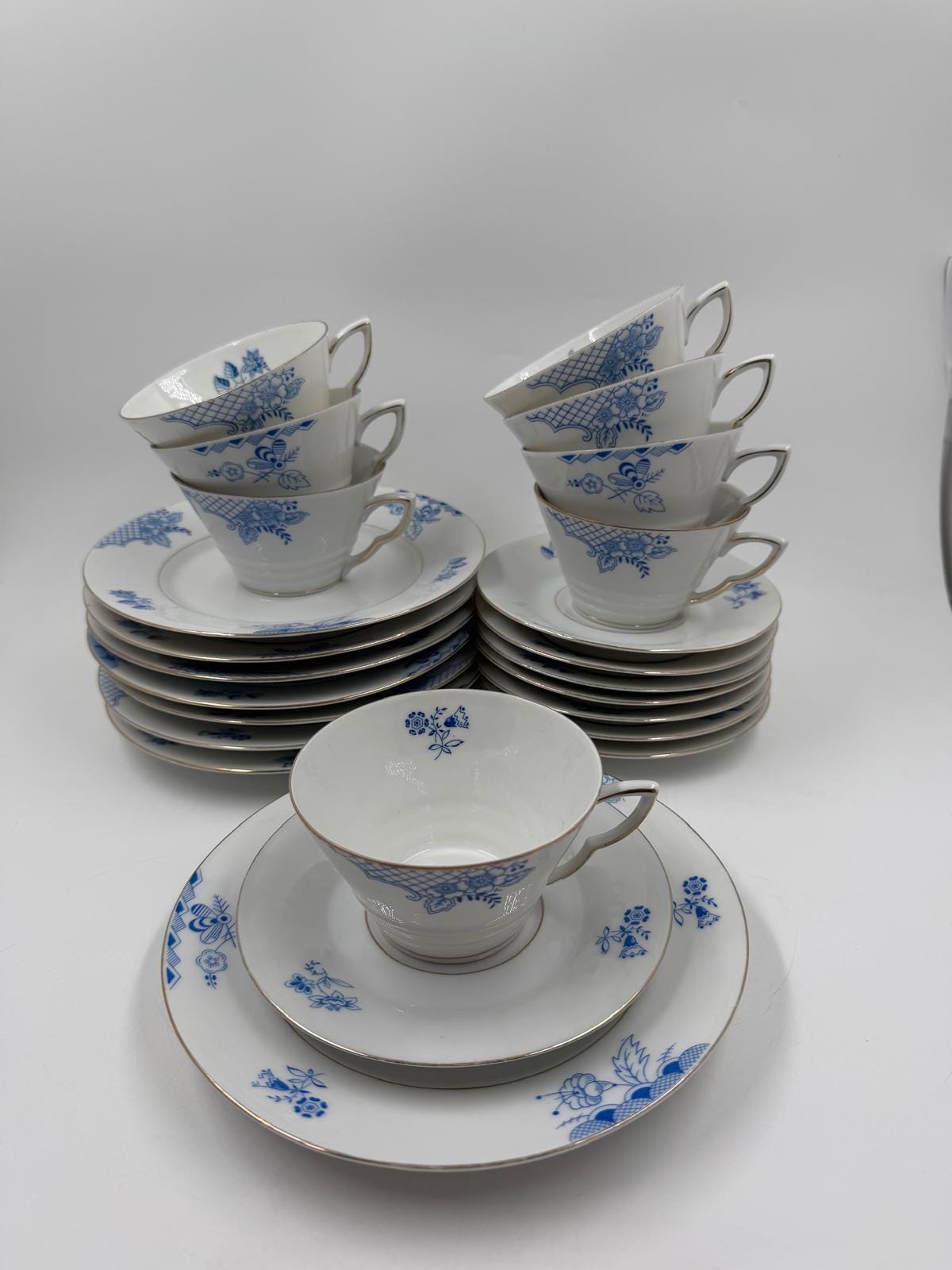 Vintage Geschirr Blaublüte 1382 von Hutschenreuther Arzberg Porzellan Set von 8