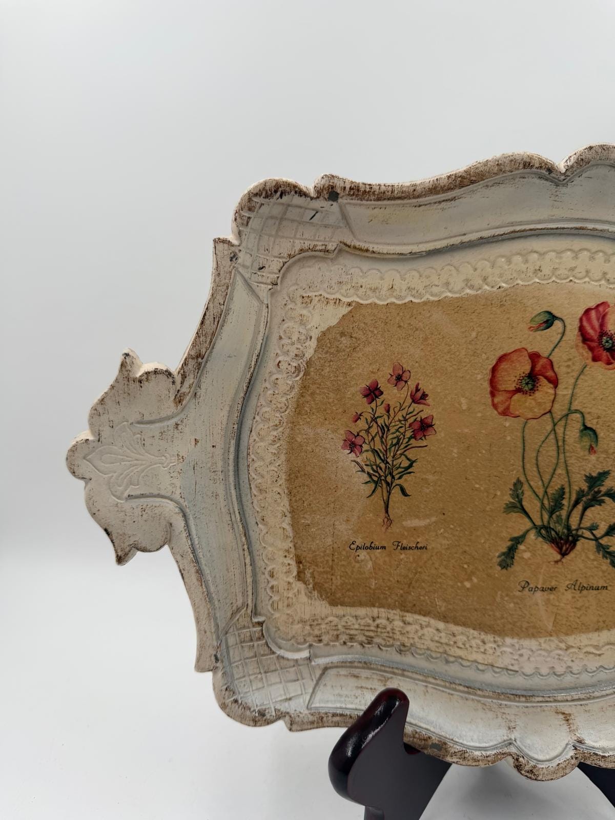 Vintage Tablett Florentiner Stil mit Mohnblumen