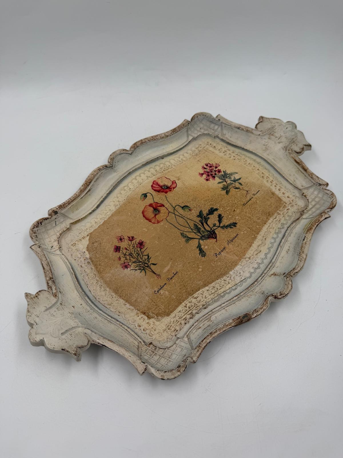 Vintage Tablett Florentiner Stil mit Mohnblumen