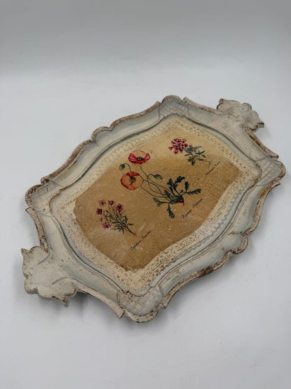 Vintage Tablett Florentiner Stil mit Mohnblumen