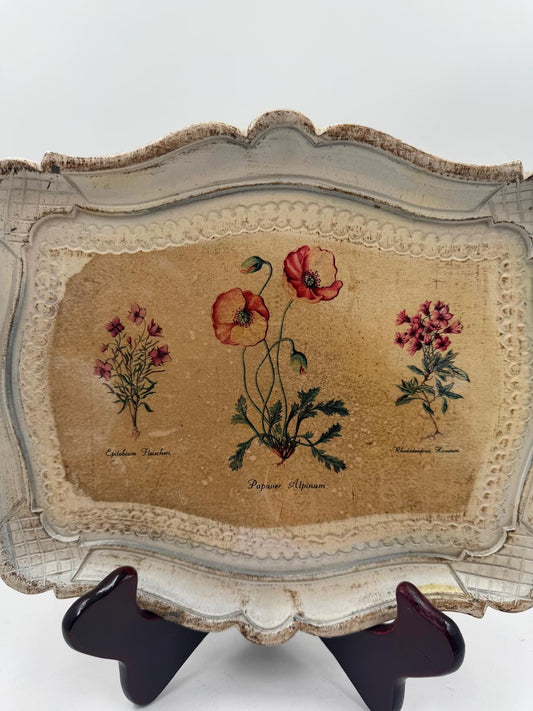 Vintage Tablett Florentiner Stil mit Mohnblumen