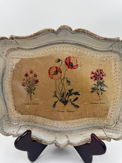 Vintage Tablett Florentiner Stil mit Mohnblumen