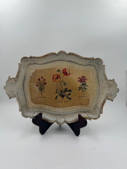 Vintage Tablett Florentiner Stil mit Mohnblumen
