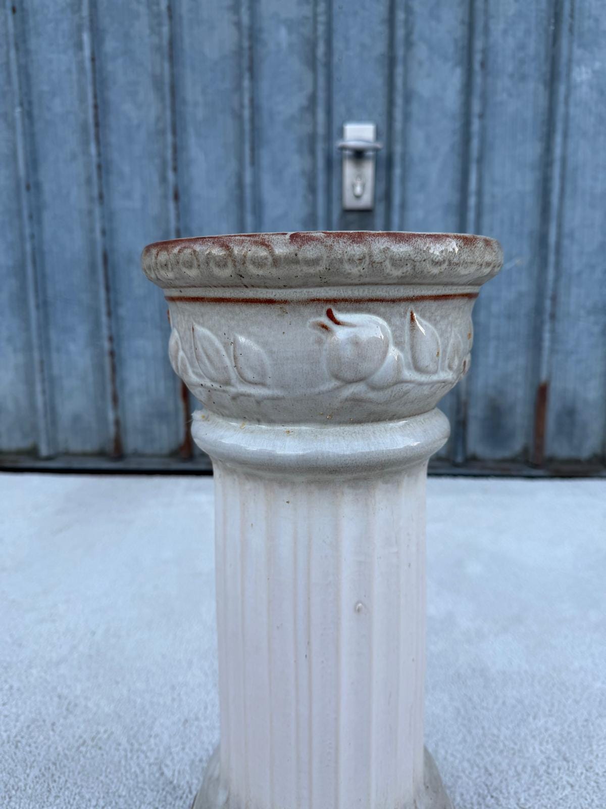 Vintage Blumensäule Keramik Blätterrelief 44 cm hoch