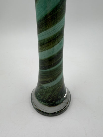 Vintage Vase Murano Glas grün türkis gedrehtes Streifenmuster welliger Rand