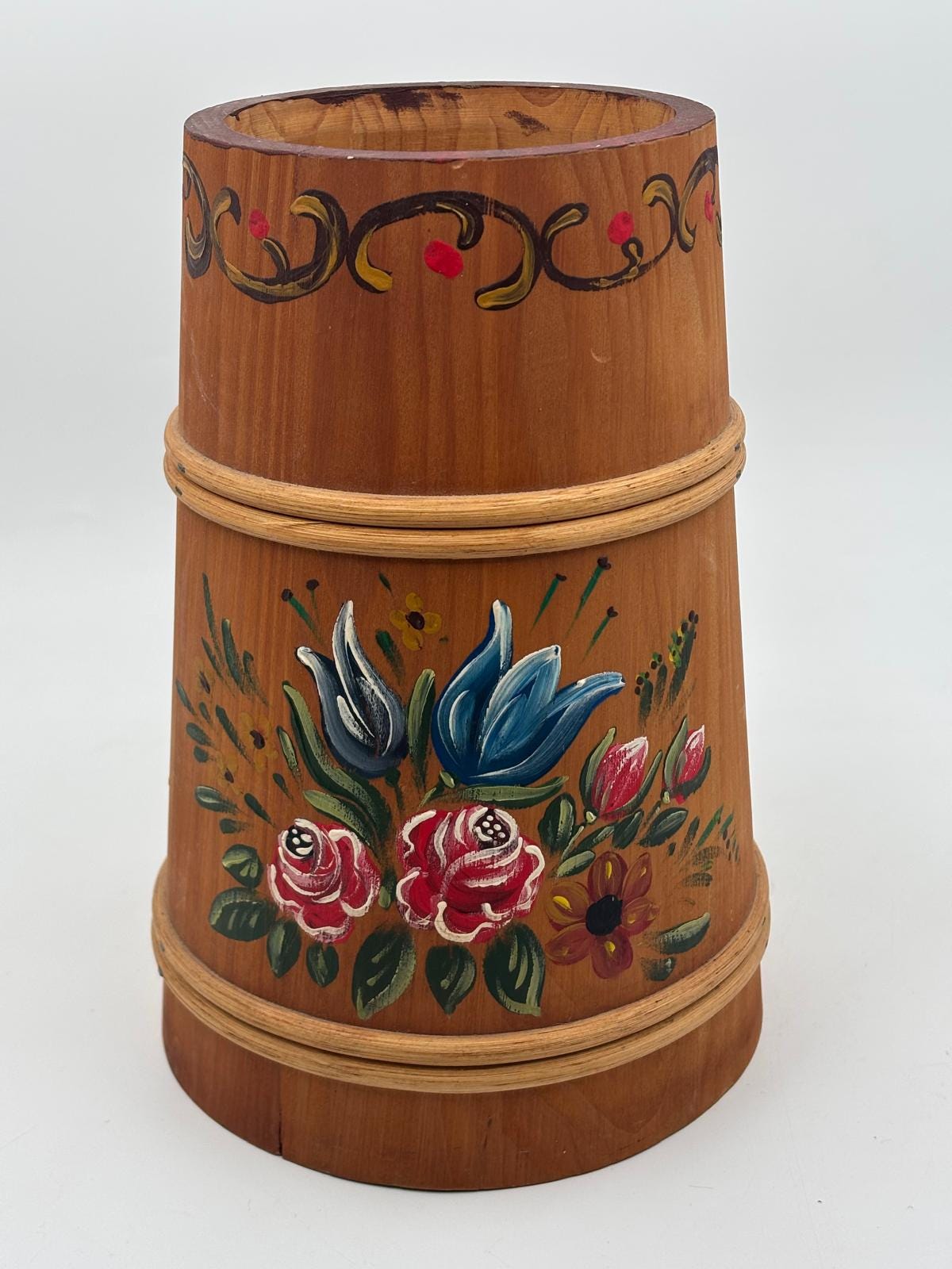 Vintage Bierkrug handbemalt mit Blumen Dekor 25cm hoch