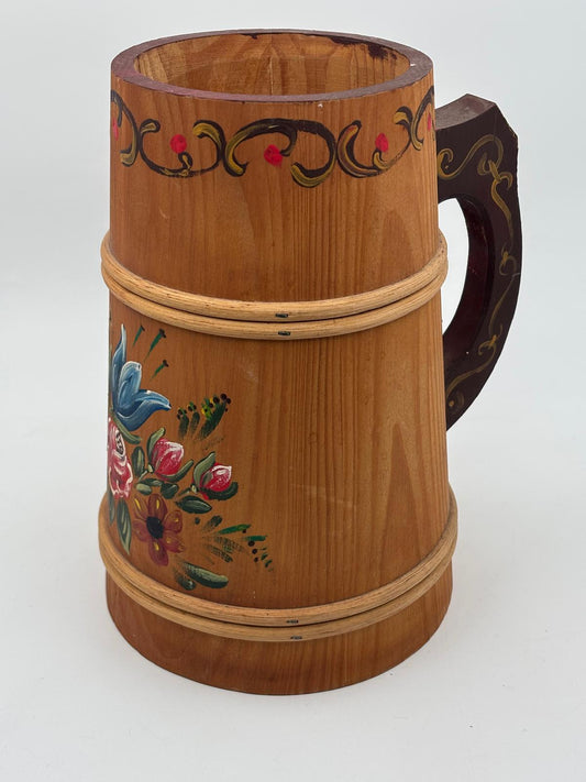 Vintage Bierkrug handbemalt mit Blumen Dekor 25cm hoch