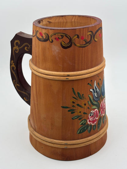 Vintage Bierkrug handbemalt mit Blumen Dekor 25cm hoch
