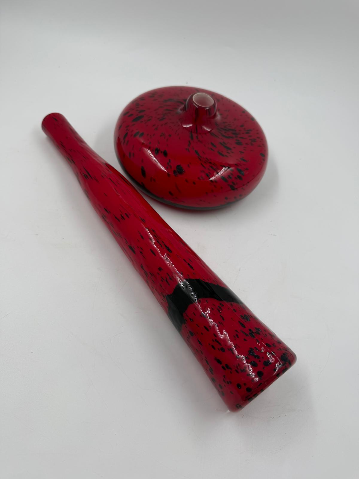 Vintage Vase Set von 2 Murano Glas von Murano Vintage Deko Rot mit schwarzen Akzenten