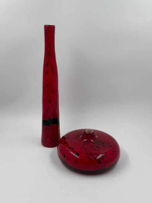 Vintage Vase Set von 2 Murano Glas von Murano Vintage Deko Rot mit schwarzen Akzenten