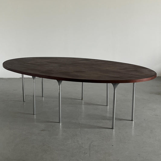 Vintage Konferenztisch oval aus Palisanderfurnier und Chromstahl, Deutschland, 1970er