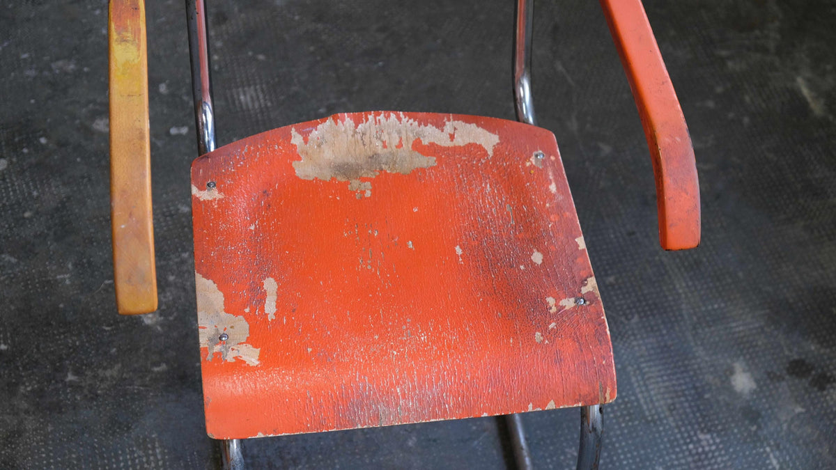 Vintage Freischwinger Stuhl von Mart Stam für Mora in Orange, Chrom