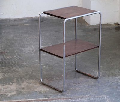 Beistelltisch Bauhaus braun verchromt Holz Stahlrohr Chrom