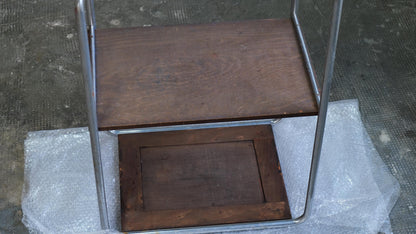 Vintage Beistelltisch Bauhaus braun verchromt Holz Stahlrohr Chrom