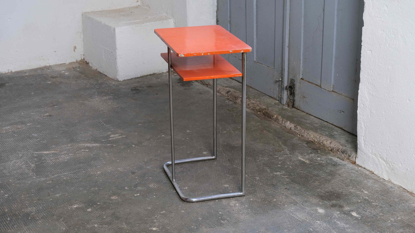 Vintage Beistelltisch von Mora für Bauhaus Orange, Silber