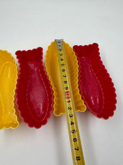 Vintage Dessertform Set von 4 Fischform von Dr. Oetker rot und gelb