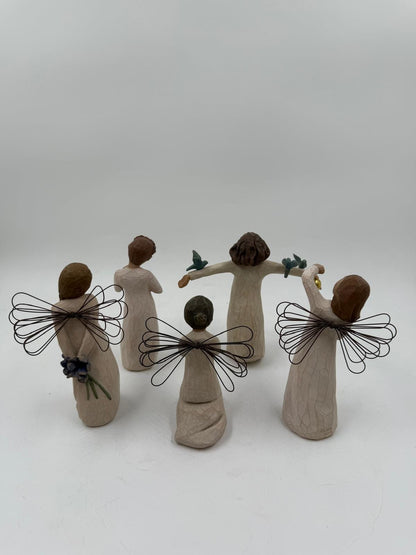 Vintage Figur Willow Tree Engel Set von Susan Lordi für Willow Tree Set von 5 mit Drahtflügeln
