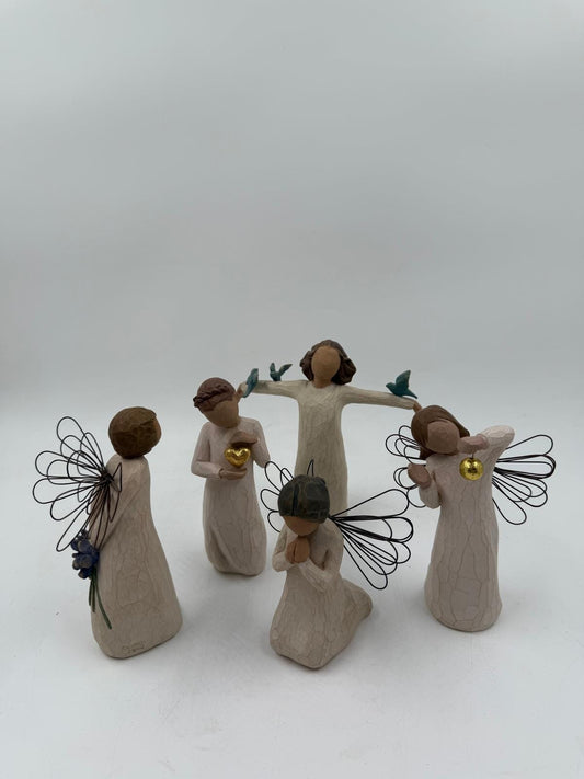 Vintage Figur Willow Tree Engel Set von Susan Lordi für Willow Tree Set von 5 mit Drahtflügeln