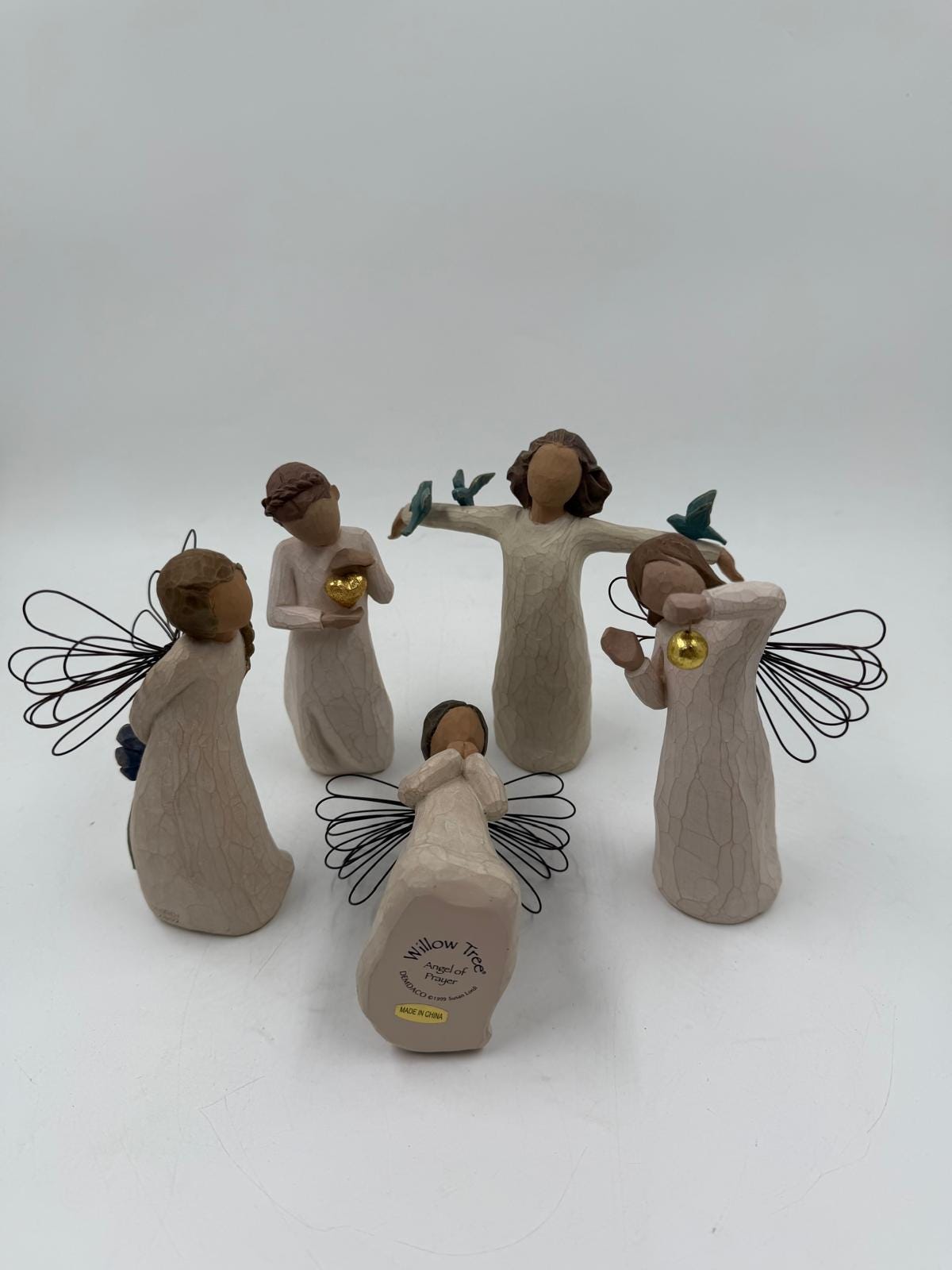 Vintage Figur Willow Tree Engel Set von Susan Lordi für Willow Tree Set von 5 mit Drahtflügeln