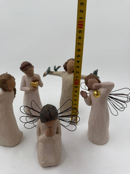Vintage Figur Willow Tree Engel Set von Susan Lordi für Willow Tree Set von 5 mit Drahtflügeln