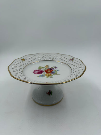 Vintage Etagere Schumann Porzellan mit Goldrand und Blumen von Schumann