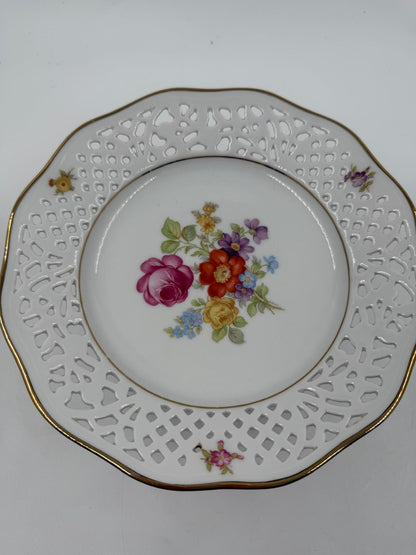 Vintage Etagere Schumann Porzellan mit Goldrand und Blumen von Schumann