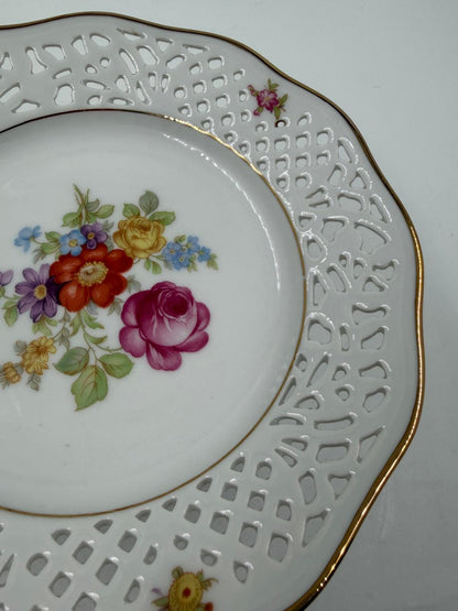 Vintage Etagere Schumann Porzellan mit Goldrand und Blumen von Schumann