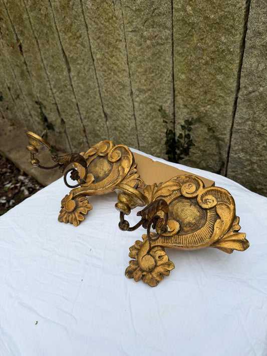 Vintage Wandkerzenhalter Set von 2 Louis XV geschnitztes Holz vergoldet