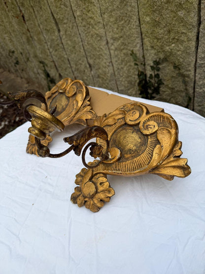 Vintage Wandkerzenhalter Set von 2 Louis XV geschnitztes Holz vergoldet