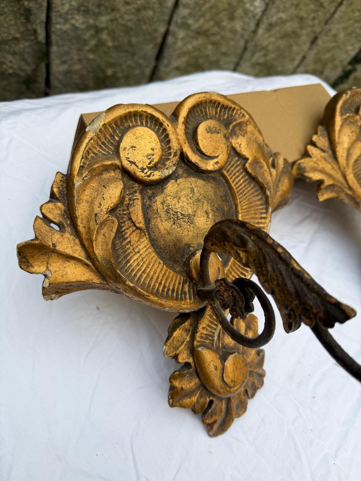 Vintage Wandkerzenhalter Set von 2 Louis XV geschnitztes Holz vergoldet