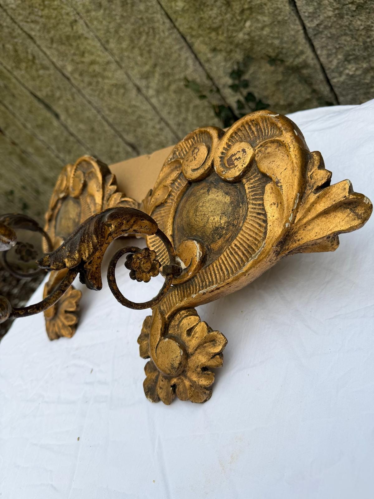 Vintage Wandkerzenhalter Set von 2 Louis XV geschnitztes Holz vergoldet