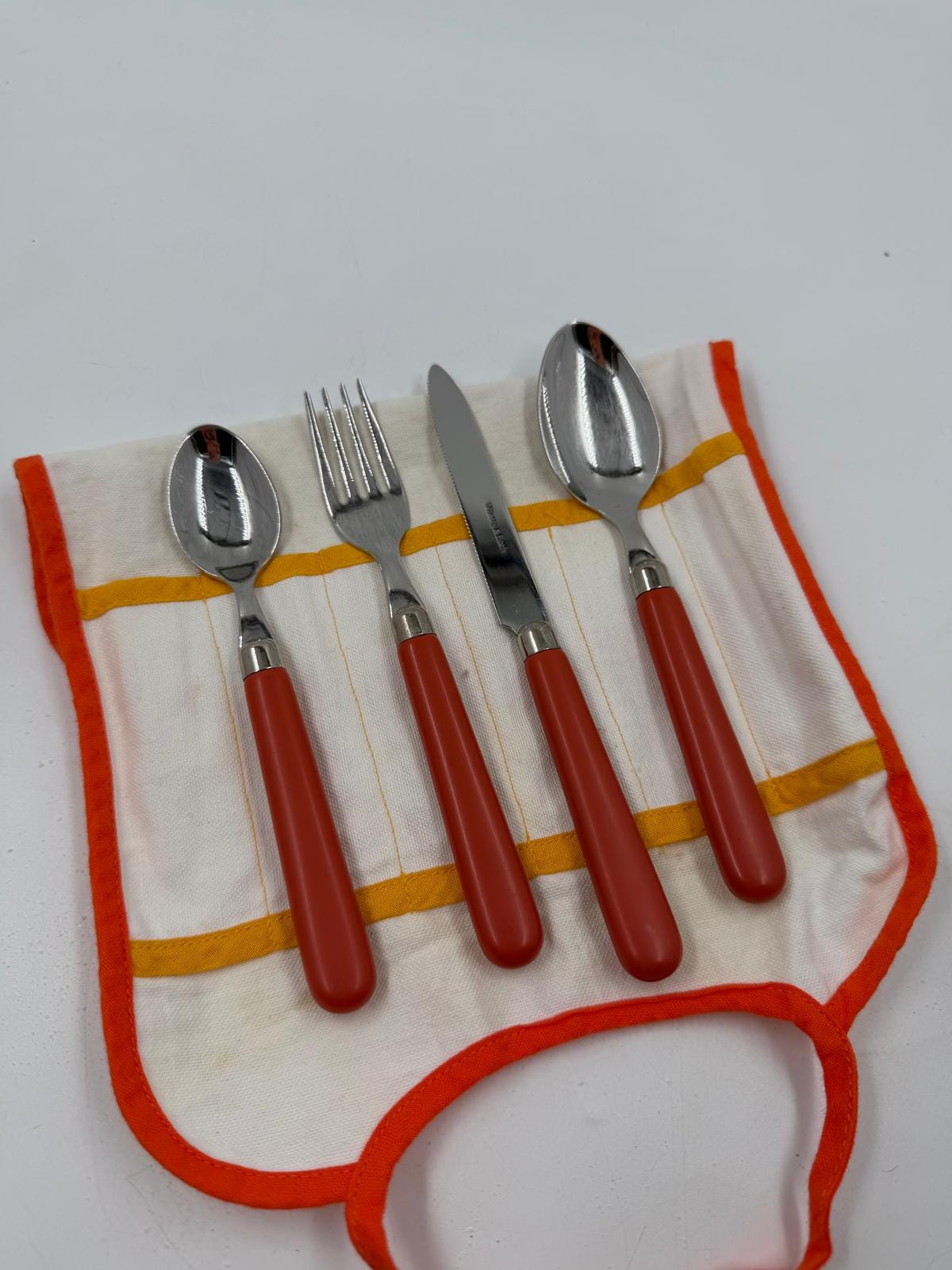 Vintage Besteck Set von Villeroy und Boch orange Griffe mit Stofftasche