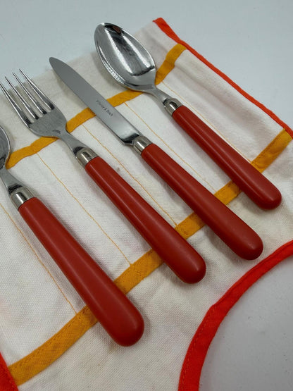 Vintage Besteck Set von Villeroy und Boch orange Griffe mit Stofftasche