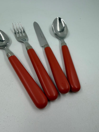 Vintage Besteck Set von Villeroy und Boch orange Griffe mit Stofftasche