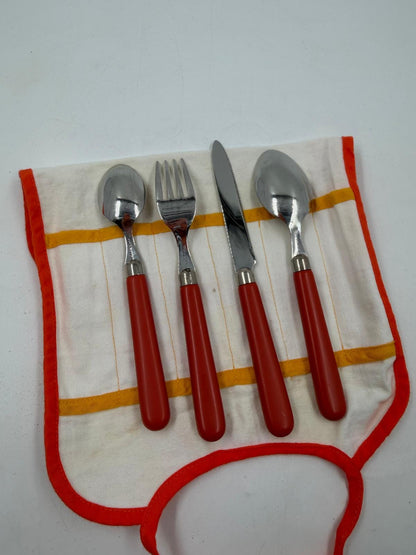 Vintage Besteck Set von Villeroy und Boch orange Griffe mit Stofftasche