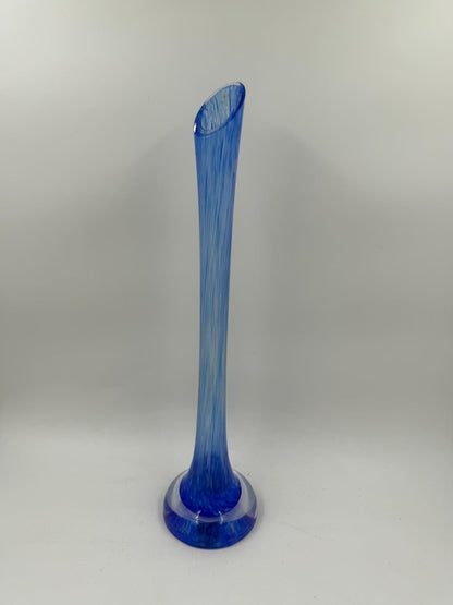 Vintage Vase blau gestreift, schlanke Form mit breiter Basis