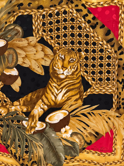 Vintage Seidentuch Lee Blue mit Tiger und Tropenmotiv von Lee Blue