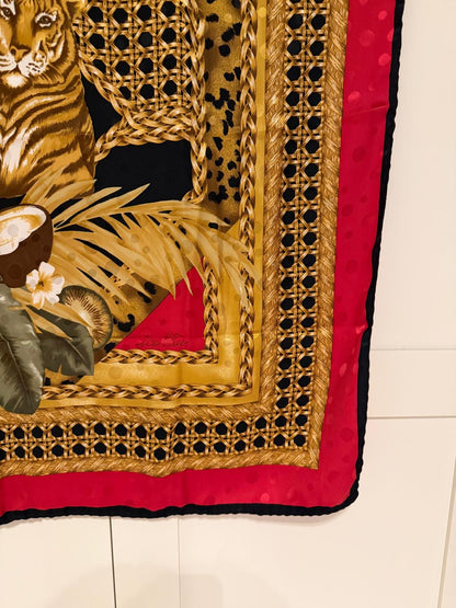 Vintage Seidentuch Lee Blue mit Tiger und Tropenmotiv von Lee Blue