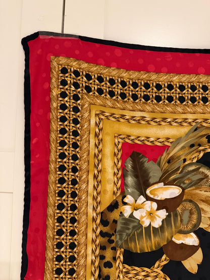 Vintage Seidentuch Lee Blue mit Tiger und Tropenmotiv von Lee Blue