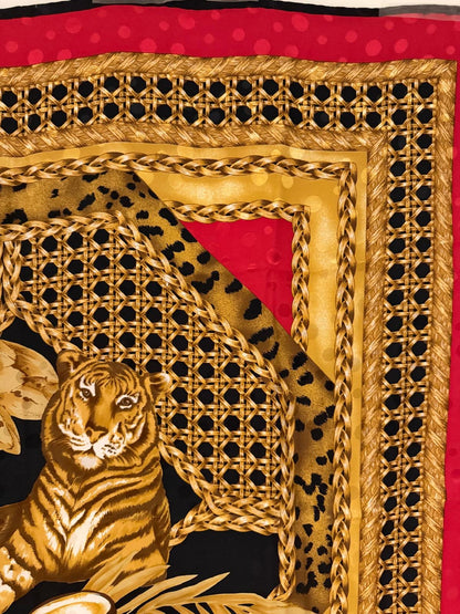 Vintage Seidentuch Lee Blue mit Tiger und Tropenmotiv von Lee Blue