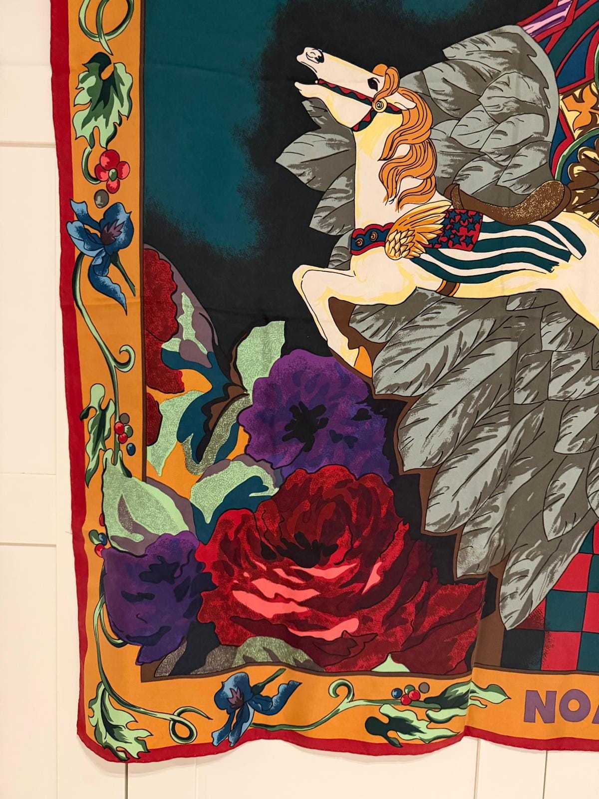 Vintage Seidentuch NOA NOA von Otto Kern mit Pferd und Ornament